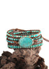 Boho Bracelet, RH 5 Layers Leather Wrap Bracelet, Natural Stones, Green Ocean